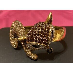 Rhinestone Encrusted Fox Hinged Cuff  Bracelet Gold Tone ￼